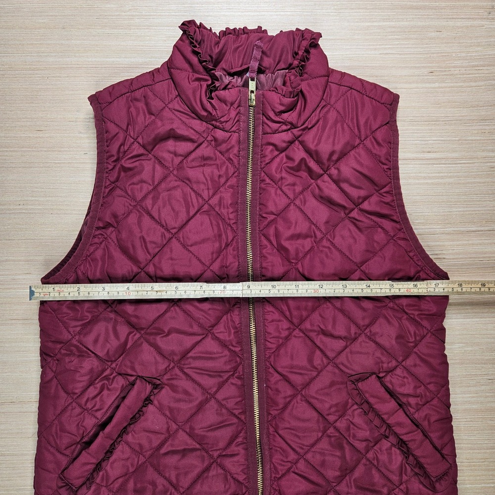 J‎ Crew Mercantile Ruffle Quilted Vest Womens S Burgundy Neck Zip Up J6869 FA18 - Picture 3 of 11